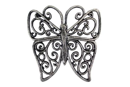 Cast Iron Butterfly Trivet 8" (Finish: Rustic Silver)