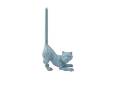 Cast Iron Cat Extra Toilet Paper Stand 10" (Finish: Rustic Light Blue)