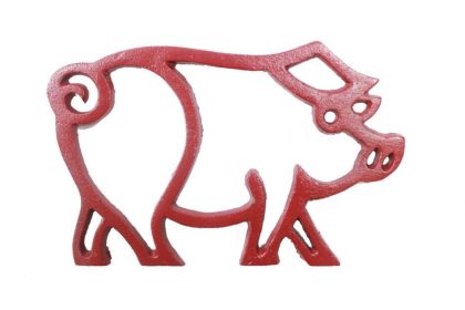 Cast Iron Pig Shaped Trivet 8" (Finish: Rustic Red)