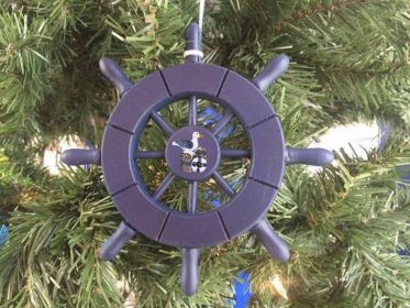 Decorative Ship Wheel With Seagull Christmas Tree Ornament (Color: Dark Blue)