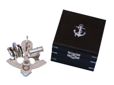 Scout's Sextant with Rosewood Box 4" (Finish: Chrome / Black)