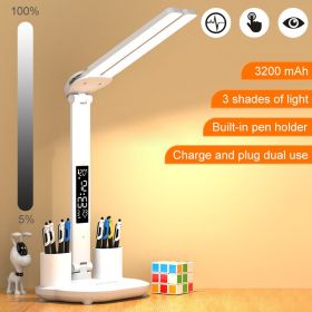 Multifunction LED Dimmable Desk Lamp with Digital Clock Date Temperature - USB Cable (Ships From: CN, Body Color: 2 head - Charging)