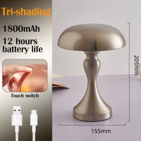 LED Rechargeable Metal Mushroom Touch Dimmable Table Lamp (Emitting Color: B-Silver, Ships From: CN)