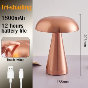 LED Rechargeable Metal Mushroom Touch Dimmable Table Lamp (Emitting Color: A - Rose Gold, Ships From: CN)