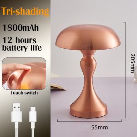 LED Rechargeable Metal Mushroom Touch Dimmable Table Lamp (Emitting Color: B- Rose Gold, Ships From: CN)