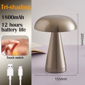 LED Rechargeable Metal Mushroom Touch Dimmable Table Lamp (Emitting Color: A-Silver, Ships From: CN)