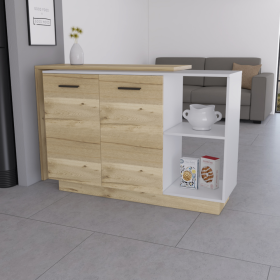 Aspen Kitchen Island; Two Concealed Shelves ; Three Divisions (Color: White / Light Oak)