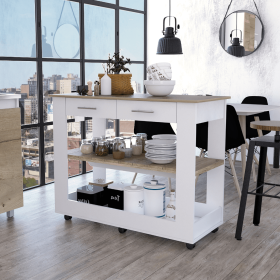 Brooklyn 46 Kitchen Island; Two Shelves; Two Drawers (Color: Black / Light Oak)