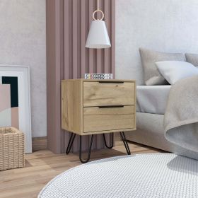 Nuvo 2 Nightstand; Two Drawers; Hairpin Legs (Color: OAK)