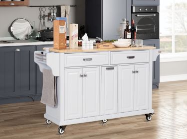 Kitchen Island with Rubber wood Countertop (Color: as Pic)