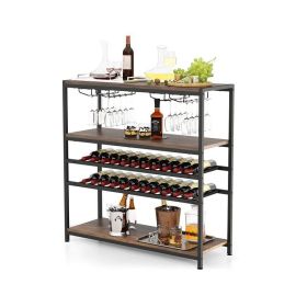 Industrial Freestanding Wooden Wine Bar Cabinet Wine Rack Table (Color: Rustic Brown, Type: Wine rack)