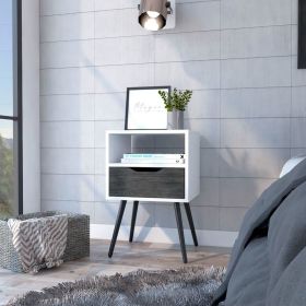 Nightstand Fugaz, Open Shelf, Single Drawer (Color: White/Walnut)