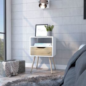 Nightstand Fugaz, Open Shelf, Single Drawer (Color: White/Oak)