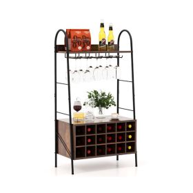 Household Simply Industrial Style Liquor Cabinet with Wine Rack (Color: Rustic Brown, Type: Style A)