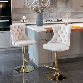 A&A Furniture,Golden Swivel Velvet Barstools Adjusatble Seat Height from 25-33 Inch (Color: as Pic)