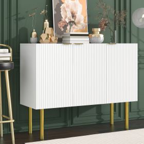 Modern Simple Sideboard with Particle Board and MDF Board;  Adjustable Shelves Luxury Style Cabinet with Gold Metal Legs and Handles for Hallway (Color: White)