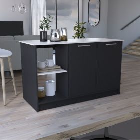 Juniper Kitchen Island with Large Top Surface, Double Door Cabinet, and Open Shelves (Color: as Pic)