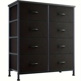 Dresser for Bedroom with 8 Drawers Tall Dresser & Chest of Drawers Fabric Dresser with Wood Top and Sturdy Steel Frame (Color: Black)