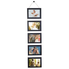 Wall Hanging Picture Collage Frame Wall Decor Without Mat Rustic Style Wood Photo Frame Display (Color: Black, Type: 5 Opening)