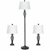 2 Table Lamps 1 Floor Lamp Set with Fabric Shades