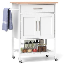 Rolling Kitchen Island Cart with Drawer and Towel Rack (Color: White)