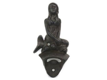 Cast Iron Wall Mounted Mermaid Bottle Opener 6" (Finish: Cast Iron)