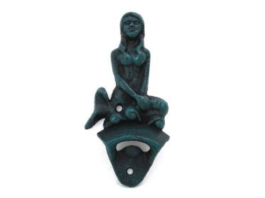 Cast Iron Wall Mounted Mermaid Bottle Opener 6" (Finish: Seaworn Blue)