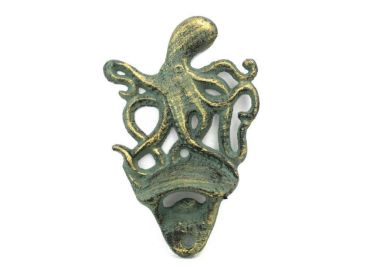 Cast Iron Wall Mounted Octopus Bottle Opener 6" (Finish: Antique Bronze)