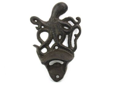 Cast Iron Wall Mounted Octopus Bottle Opener 6" (Finish: Cast Iron)