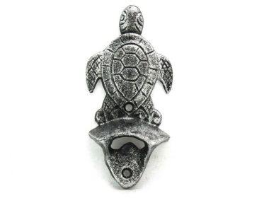 Cast Iron Wall Mounted Sea Turtle Bottle Opener 6" (Finish: Antique Silver)