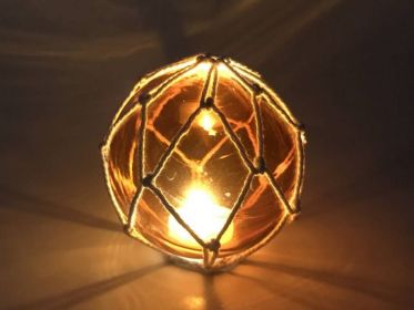 Tabletop LED Lighted Japanese Glass Ball Fishing Float with White Netting Decoration (style: 4" Orange)