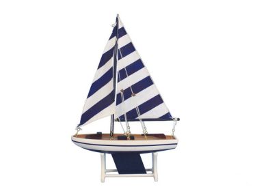 Wooden Decorative Model Sailboat 12" (Color: Blue Stripes)