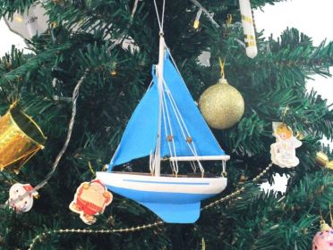 Wooden Sailboat Model Christmas Tree Ornament (style: Light Blue Sails)