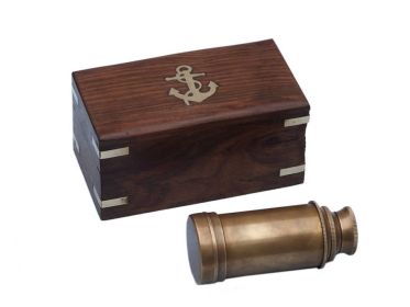 Deluxe Class Scout's Spyglass Telescope 7" with Rosewood Box (Finish: Antique Brass)