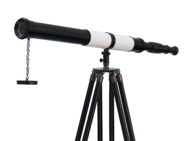 Admirals Floor Standing Telescope 60" (Finish: Bronze/White Leather & Stand)