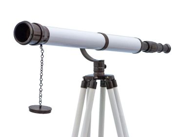 Floor Standing Galileo Telescope 65" (Finish: Oil Bronze/White Leather)