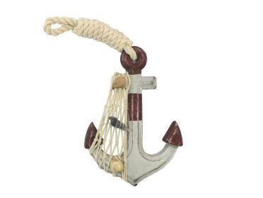 Wooden Rustic Decorative Anchor 6" (Color: Red & White)