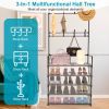 5-Tier Dustproof Entryway Hall Tree Coat Rack Shoe Rack With 8 Removable Hooks Freestanding Shoe Storage Shelf Hat Clothes Organizer For Front Door Be