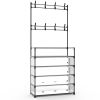 5-Tier Dustproof Entryway Hall Tree Coat Rack Shoe Rack With 8 Removable Hooks Freestanding Shoe Storage Shelf Hat Clothes Organizer For Front Door Be