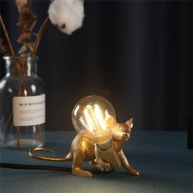 Creative Nordic Resin Mouse Table Lamp Desk LED Night Lights Small Mini Rat Desk Lamps (Color: Gold, Type: US-lie down)