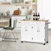 Rolling Kitchen Island Cart with Rubber Wood Top and Smooth Lockable Wheels