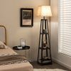 Trapezoidal Designed Floor Lamp with 3 Tiered Storage Shelf