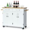 Rolling Kitchen Island Cart with Rubber Wood Top and Smooth Lockable Wheels