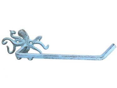 Cast Iron Octopus Toilet Paper Holder 11" (Finish: Rustic Light Blue)