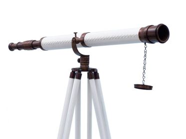 Floor Standing Galileo Telescope 65" (Finish: Bronzed/White Leather)