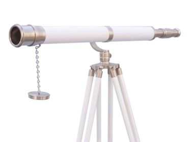 Floor Standing Galileo Telescope 65" (Finish: Brushed Nickel/WhiteLeather)