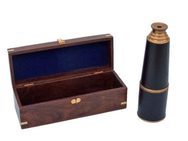 Deluxe Class Admiral's Spyglass Telescope 27" with Rosewood Box (Finish: Antique Brass / Black Leather)