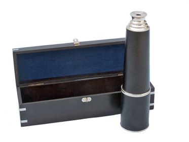 Deluxe Class Hampton Collection Spyglass With Rosewood Box 36" (Finish: Chrome / Leather)