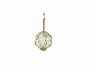 Japanese Glass Ball Fishing Float With Brown Netting Decoration 4" (Color: Seafoam Green)