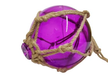 Japanese Glass Ball Fishing Float With Brown Netting Decoration 6" (Color: Purple)